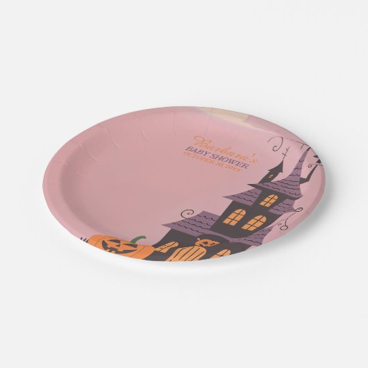 Halloween-Kinderdusche Pappteller (Schrägansicht)