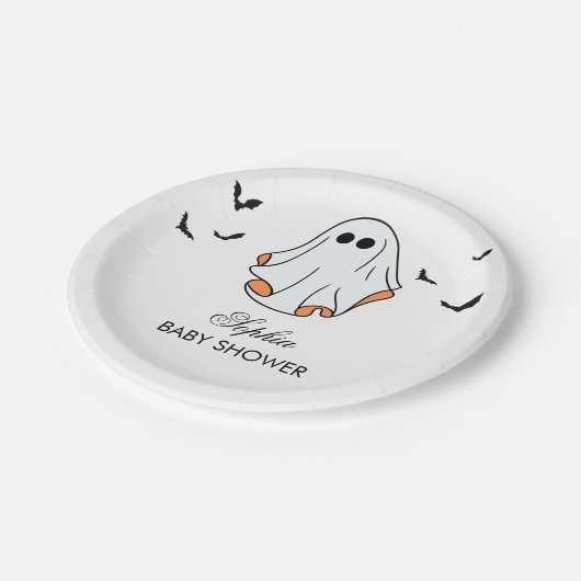 Halloween-Kinderdusche Pappteller (Schrägansicht)