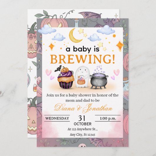 Halloween-Kinderdusche Personalisierte Einladung (Vorne/Hinten)