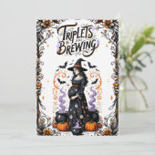 Halloween-Kinderdusche - Triplets brauen Einladung (Stehend Vorderseite)