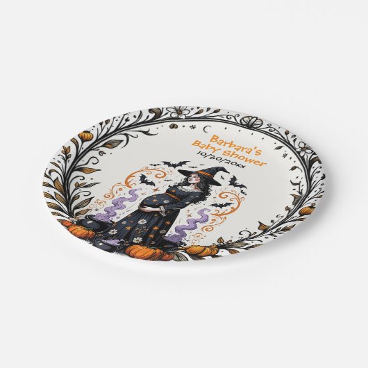 Halloween-Kinderdusche - Triplets brauen Pappteller (Schrägansicht)