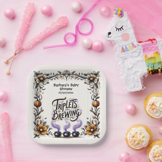 Halloween-Kinderdusche - Triplets brauen Pappteller (Party)