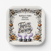 Halloween-Kinderdusche - Triplets brauen Pappteller (Vorderseite)