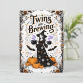 Halloween-Kinderdusche - Zwillinge brauen I Einladung (Stehend Vorderseite)