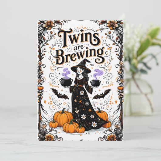 Halloween-Kinderdusche - Zwillinge brauen I Einladung (Stehend Vorderseite)