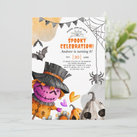 Halloween-Kindergeburtstag Einladung (Stehend Vorderseite)