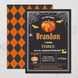 Halloween Kindergeburtstag Einladung. Schwarz und  Einladung