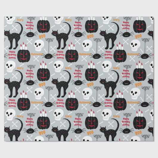 Halloween Kindergeburtstag Name Age Boy's Geschenkpapier (Flach)