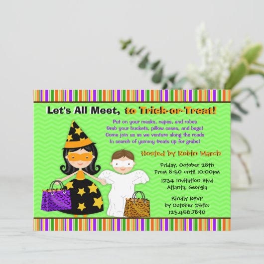 Halloween-Kinderhalloween-Trick oder Einladung (Stehend Vorderseite)