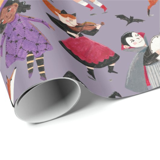 Halloween-Kinderkostümparade Geschenkpapier (Rolleneckpunkt)