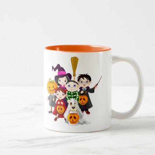Halloween-Kindertrick oder -Behandlung Zweifarbige Tasse (Rechts)