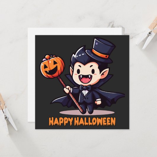 Halloween - Kindlicher Vampir Einladung (Vorderseite/Rückseite Beispiel)