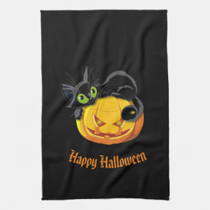 Halloween Kitchen Towel Black Cat Geschirrtuch