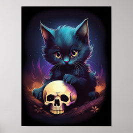 Halloween Kitten Horror Skull Poster