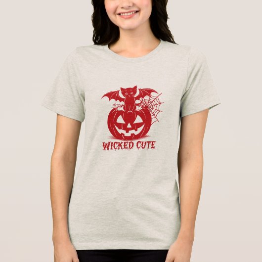 Halloween Kitten mit Bat Wings Pumpkin T Shirt (Vorderseite)