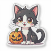 Halloween Kitten - Schwarzer und Weißer Chibi Aufkleber (Vorderseite)