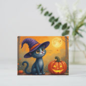 Halloween Kitten und Jack O'Lantern Feiertagspostkarte (Stehend Vorderseite)