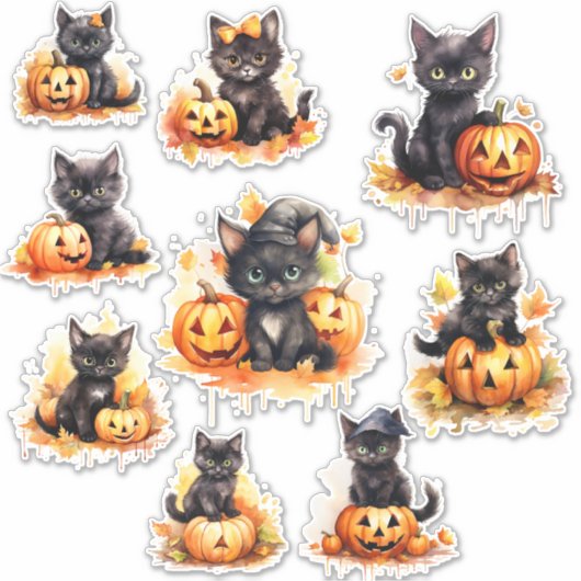 Halloween Kitten und Pumpkin Vinyl Sticker (Vorderseite)