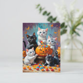 Halloween Kittens und Pumpkin Candy Bowl Postkarte (Stehend Vorderseite)