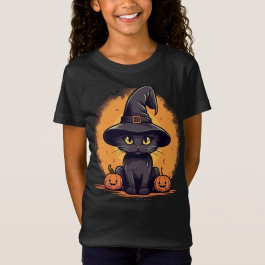 Halloween Kitty Cat in Wizard's Hat T-Shirt (Vorderseite)