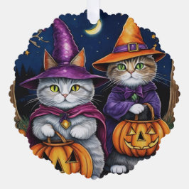 Halloween Kitty Cats in Hats 2 Seiten Ornament Karte