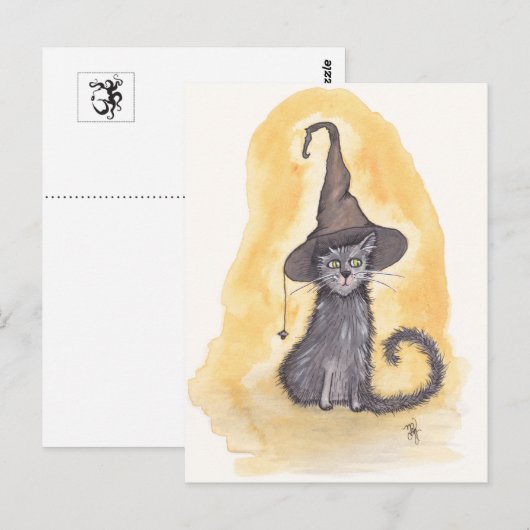Halloween Kitty Hexe Postkarte (Vorne/Hinten)