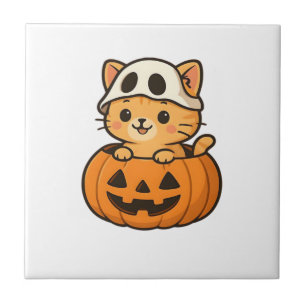 Halloween-Kitty in einem Kürbis Classic T-Shirt Fliese