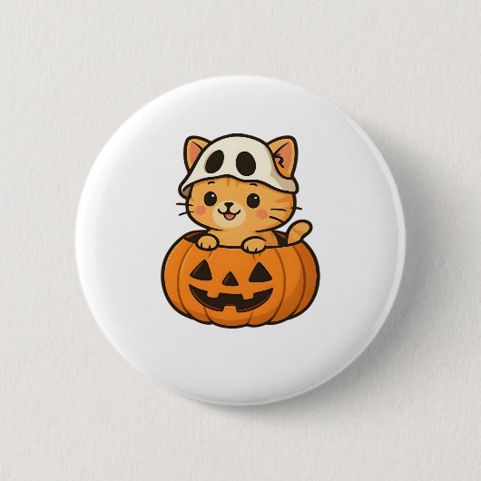 Halloween Kitty in einem Kürbisklassischen T - Shi Button (Vorderseite)