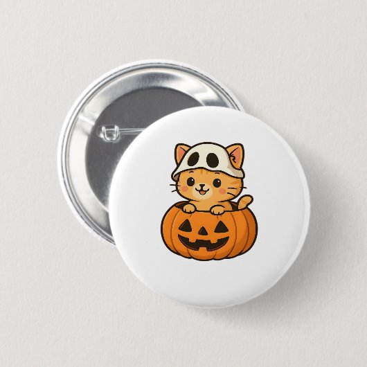 Halloween Kitty in einem Kürbisklassischen T - Shi Button (Vorne & Hinten)