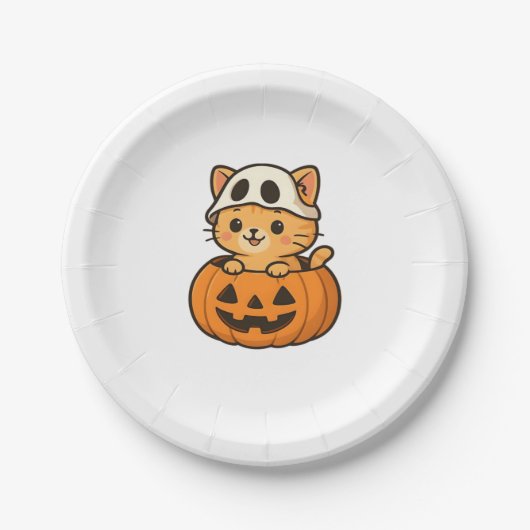 Halloween Kitty in einem Kürbisklassischen T - Shi Pappteller (Vorderseite)