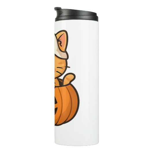 Halloween Kitty in einem Kürbisklassischen T - Shi Thermosbecher (Nach rechts gedreht)