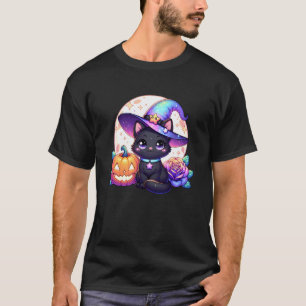Halloween-Kitty-Katze-Hexenhut-Kürbis-Jack o Lante T-Shirt
