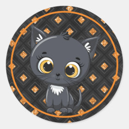 Halloween Kitty mit Orange und Schwarz Back Runder Aufkleber