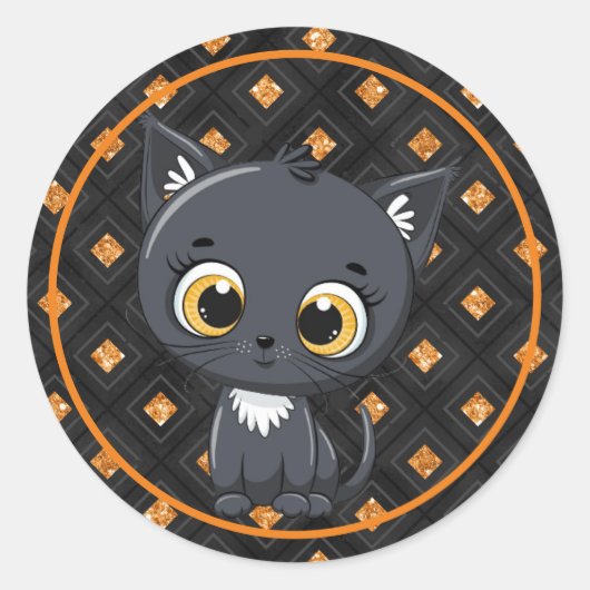 Halloween Kitty mit Orange und Schwarz Back Runder Aufkleber (Vorderseite)