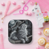 Halloween Kitty On Brromstick Pappteller (Party)