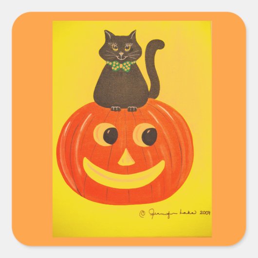 Halloween Kitty Quadratischer Aufkleber (Vorderseite)