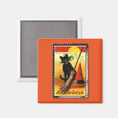 Halloween Kitty Sitting Hexenhut Magnet (Vorderseite/Rückseite)