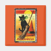 Halloween Kitty Sitting Hexenhut Magnet (Vorne)