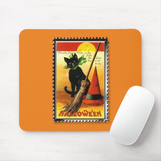 Halloween Kitty Sitting Hexenhut Mousepad (Mit Mouse)