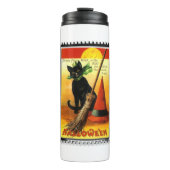 Halloween Kitty Sitting Hexenhut Thermosbecher (Vorderseite)