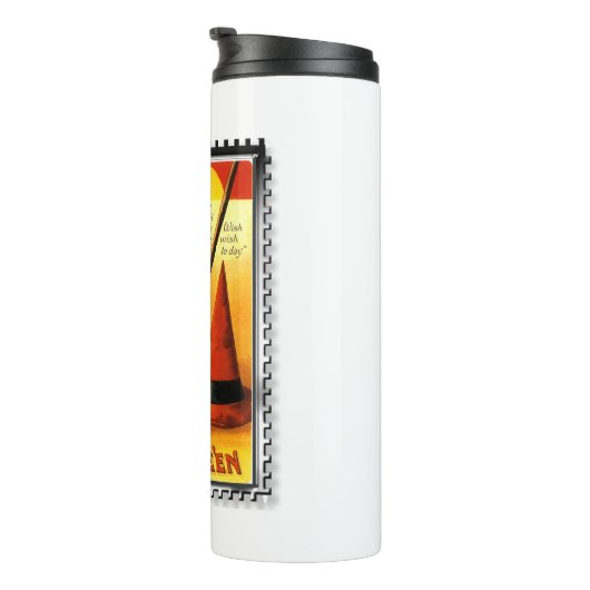 Halloween Kitty Sitting Hexenhut Thermosbecher (Nach rechts gedreht)