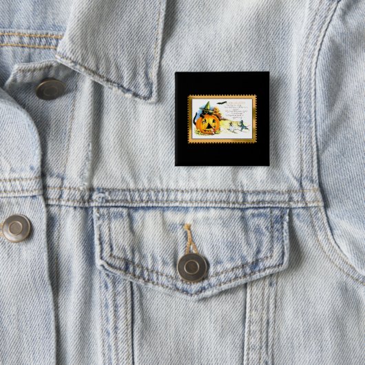 Halloween Kitty sitzt in der Kürbislaterne Button (Beispiel)