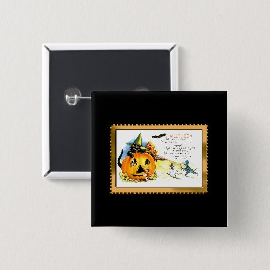 Halloween Kitty sitzt in der Kürbislaterne Button (Vorne & Hinten)