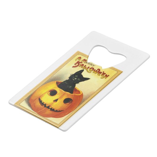 Halloween Kitty sitzt in der Kürbislaterne Geldbeutel Flaschenöffner (Rückseite Schrägansicht)