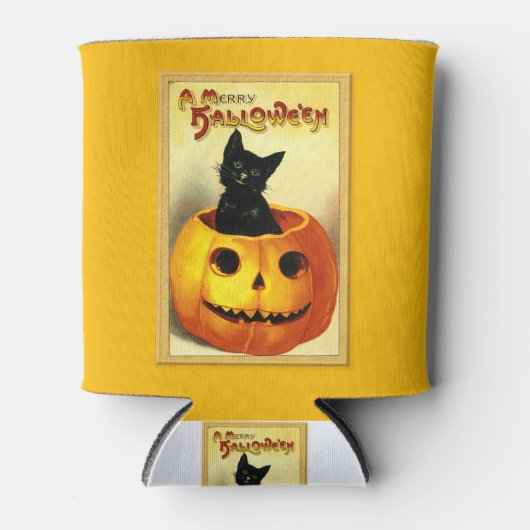 Halloween Kitty sitzt in der Kürbislaterne Kann Co Dosenkühler (Vorderseite)