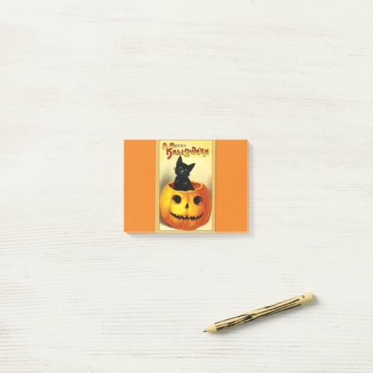 Halloween Kitty sitzt in der Kürbislaterne Post-it Klebezettel (Auf Schreibtisch)