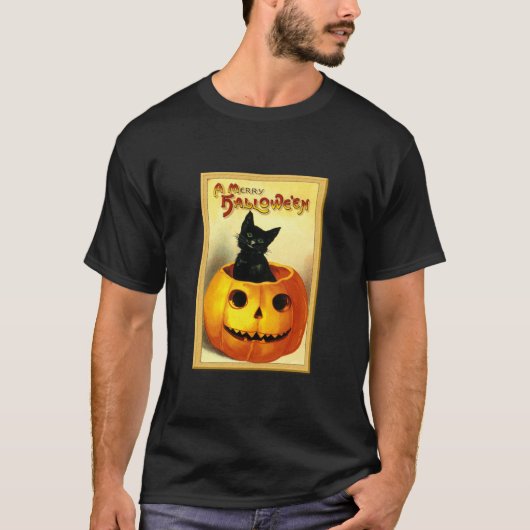 Halloween Kitty sitzt in der Kürbislaterne T-Shirt (Vorderseite)