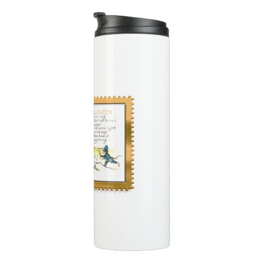 Halloween Kitty sitzt in der Kürbislaterne Thermosbecher (Nach rechts gedreht)