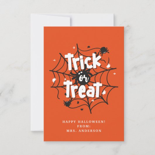 Halloween-Klassenkarte für Trick oder Treat Spinne Einladung (Vorderseite)