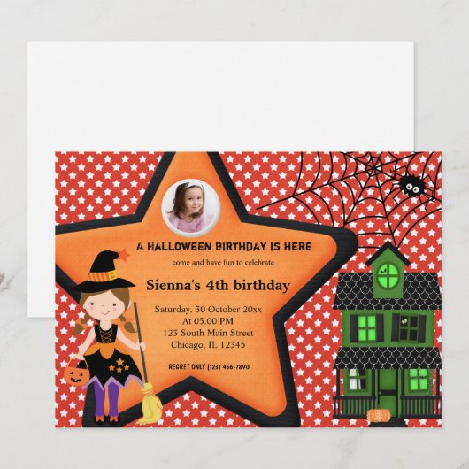 Halloween-Kleid (rot) Einladung (Vorne/Hinten)